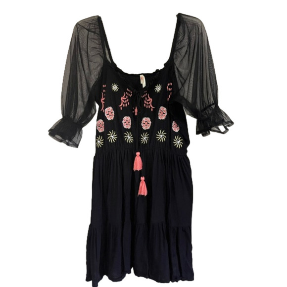 True Destiny Black Floral Dress Size L - Picture 1 of 6
